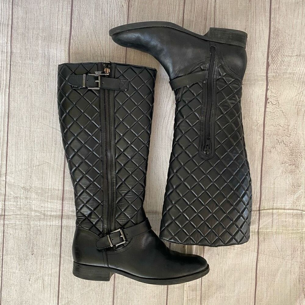 Arturo Chiang women 8.5 quilted tall riding boots with/side zipper black